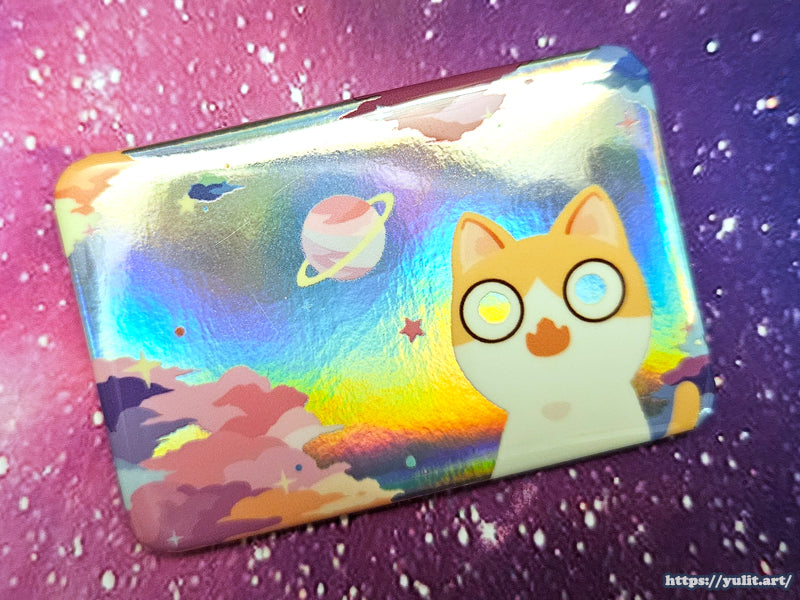 Original - Space Cat Meme Inspired Reflective/Holographic Button
