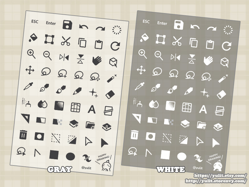 + Highlight + Keyboard/Keycap Shortcut Rub-on Stickers for Clip Studio Paint
