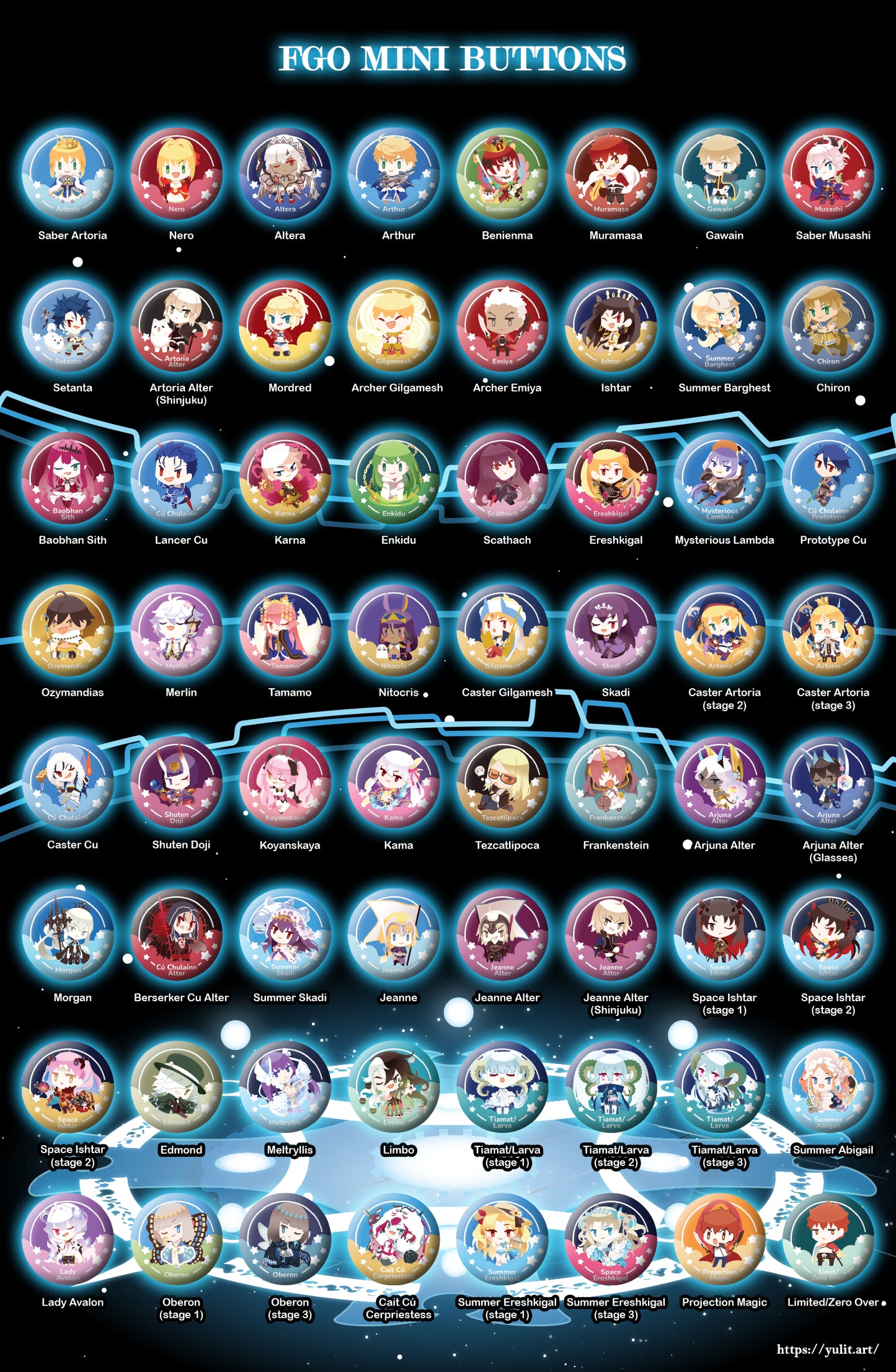 FGO Chibi 1.25in (32mm) Pinback Button / Magnet Set