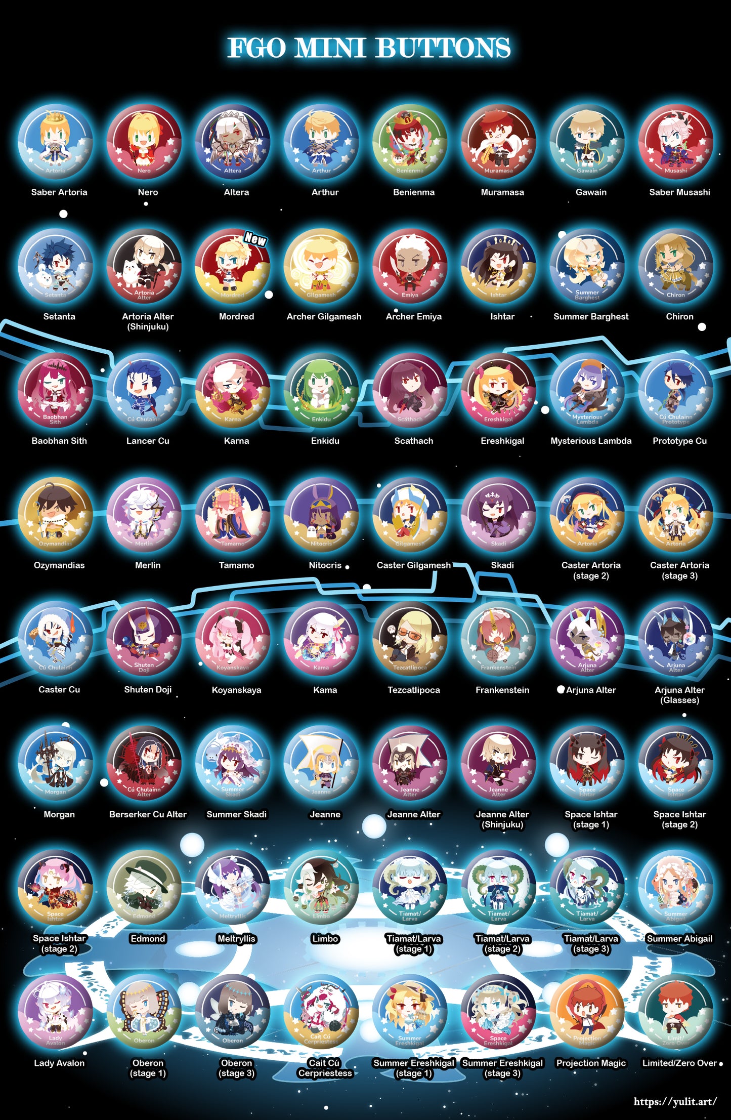 FGO Chibi 1.25in (32mm) Pinback Button / Magnet Set