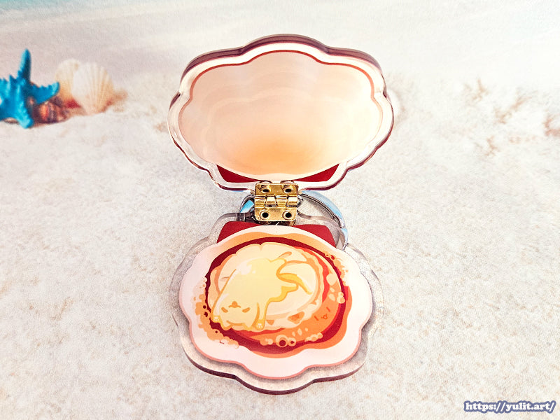 - New - Original - Flip-Open Pearl/Scallop Shell Acrylic Keychain